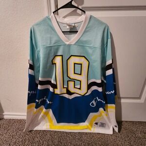 New Champion Mens Mesh Long Sleeve Jersey Blue White Yellow Number 19 XL NWT